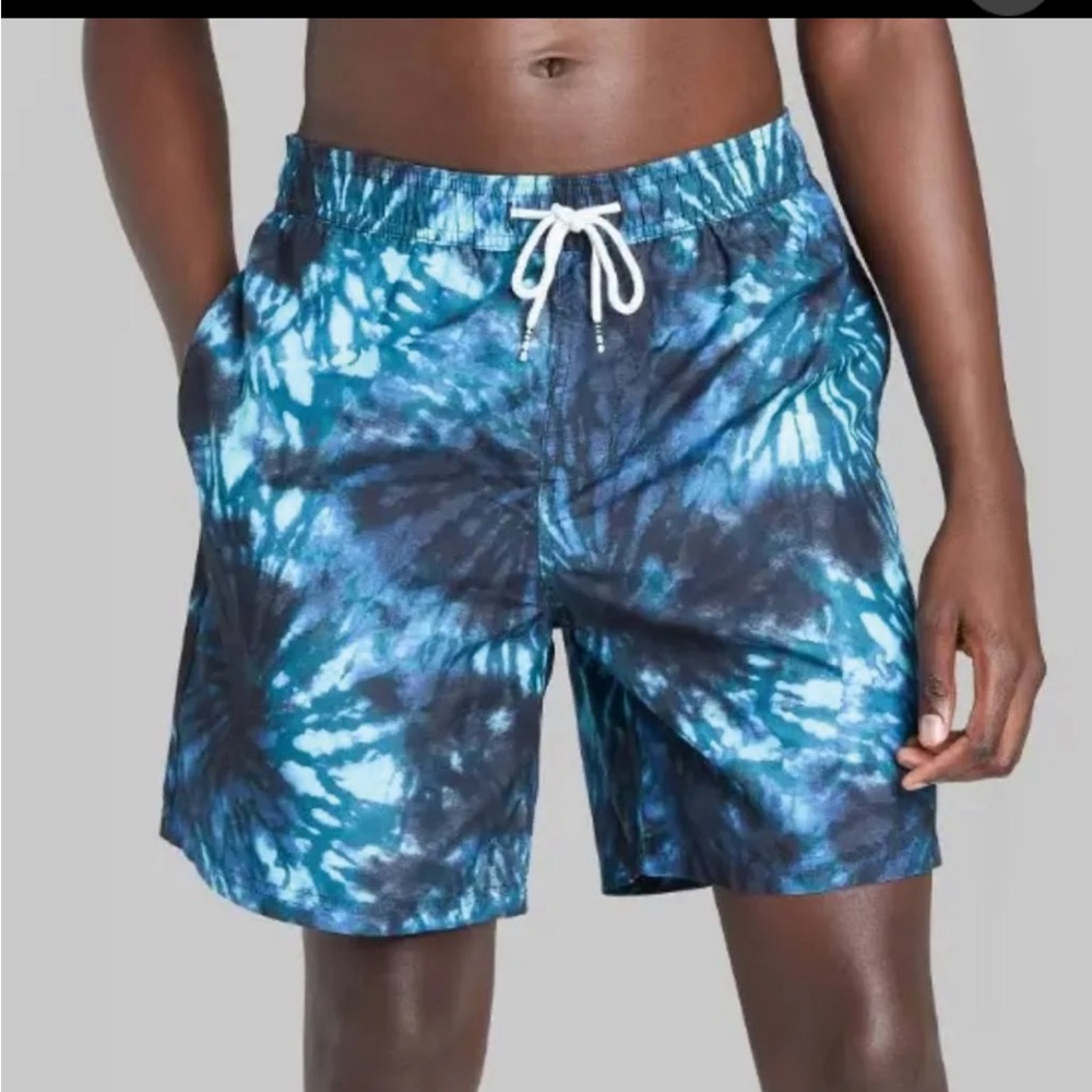 Original Use Men's Elastic Waist 'Tie-Dye' Swim Trunk 7" Inseam Navy